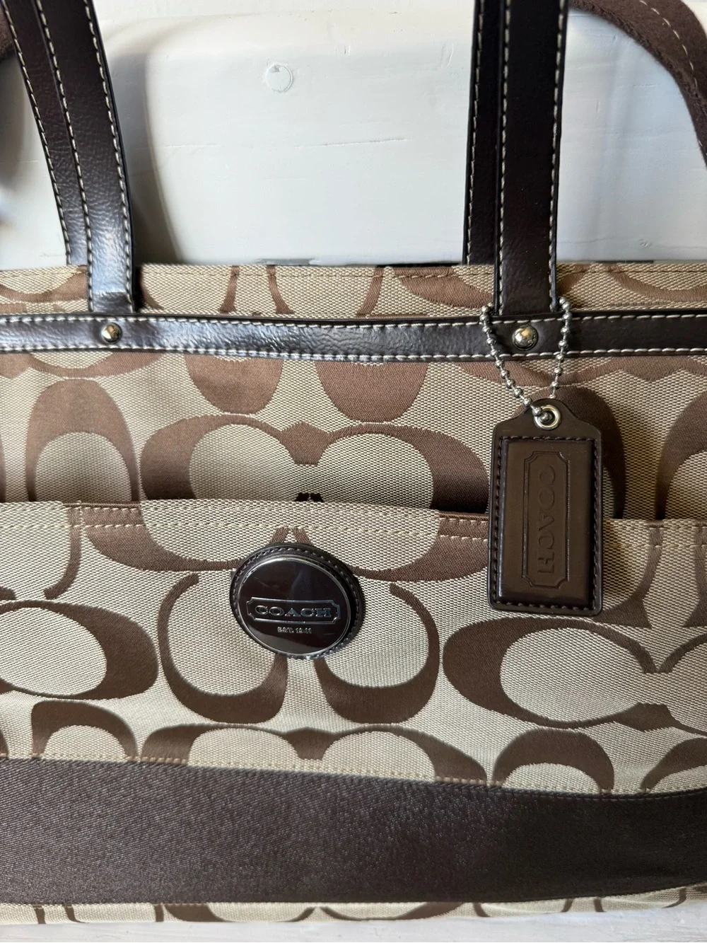 Coach Brown Signature Canvas Duffel Bag Diaper Baby Bag